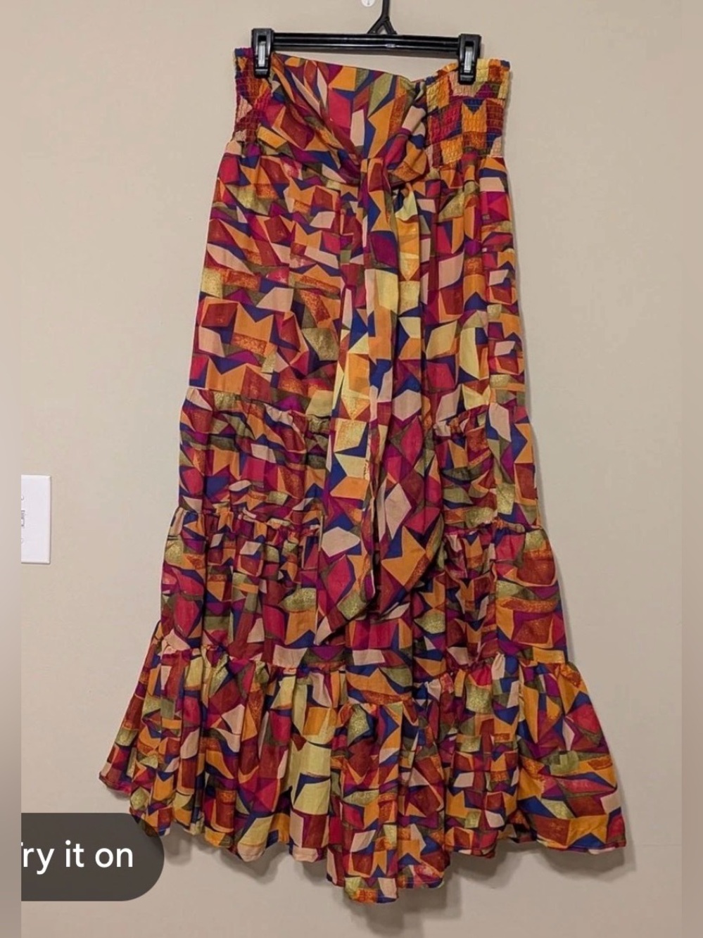 Truth Multicolor Geometric Tiered Pants with Self-Tie Waist